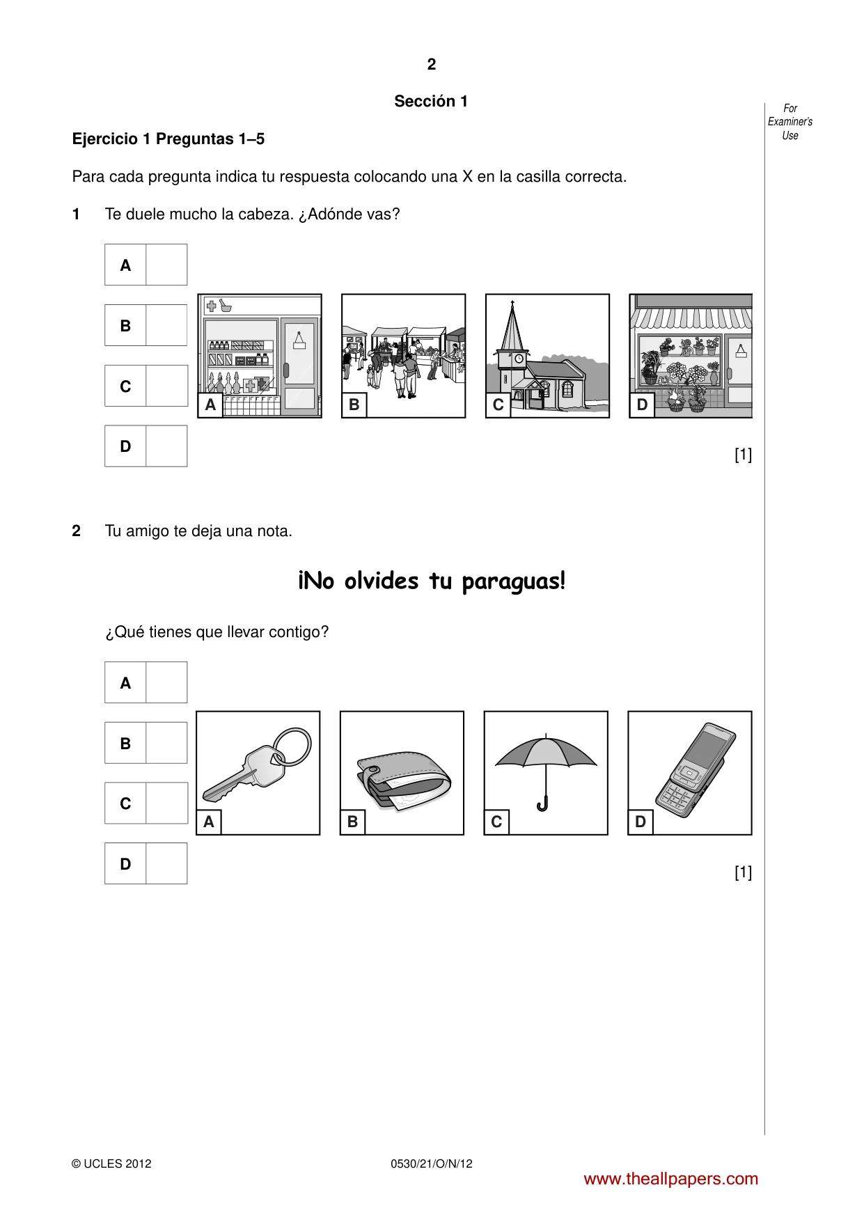 Cambridge IGCSE Spanish - Foreign Language 0530 2012 Oct/Nov Paper 2 · Variant 1 question paper, page 2 of 20