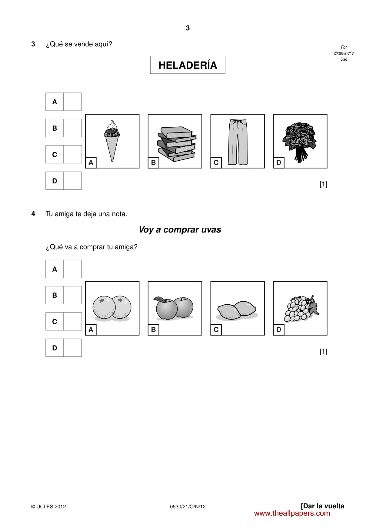 Cambridge IGCSE Spanish - Foreign Language 0530 2012 Oct/Nov Paper 2 · Variant 1 question paper, page 3 of 20