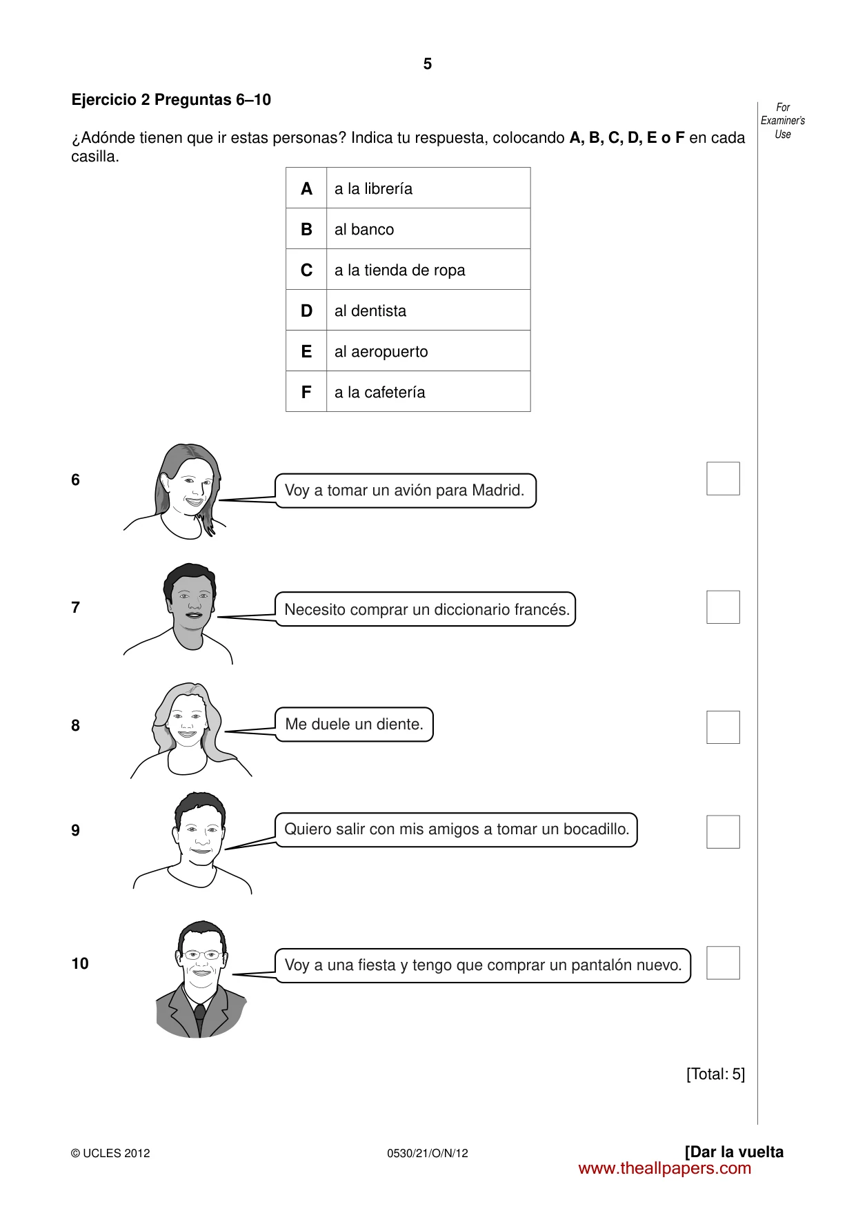 Cambridge IGCSE Spanish - Foreign Language 0530 2012 Oct/Nov Paper 2 · Variant 1 question paper, page 5 of 20