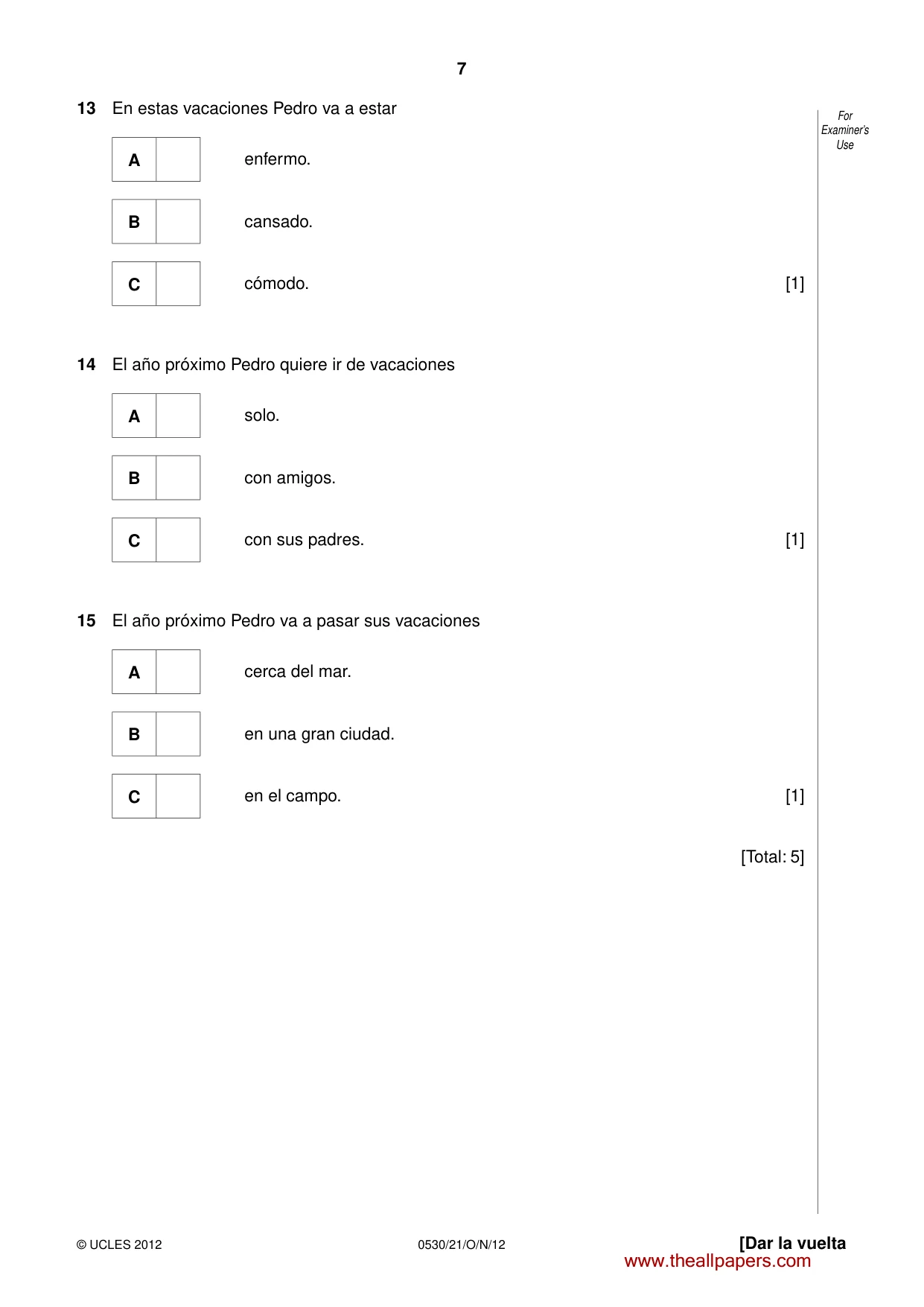 Cambridge IGCSE Spanish - Foreign Language 0530 2012 Oct/Nov Paper 2 · Variant 1 question paper, page 7 of 20