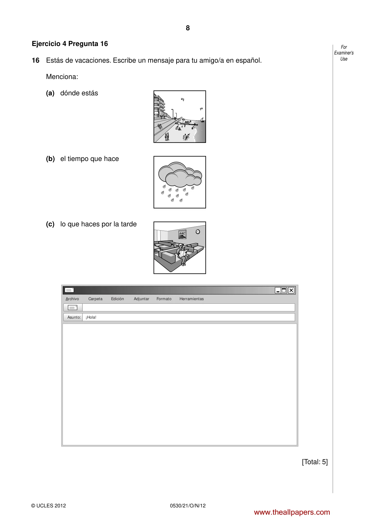 Cambridge IGCSE Spanish - Foreign Language 0530 2012 Oct/Nov Paper 2 · Variant 1 question paper, page 8 of 20