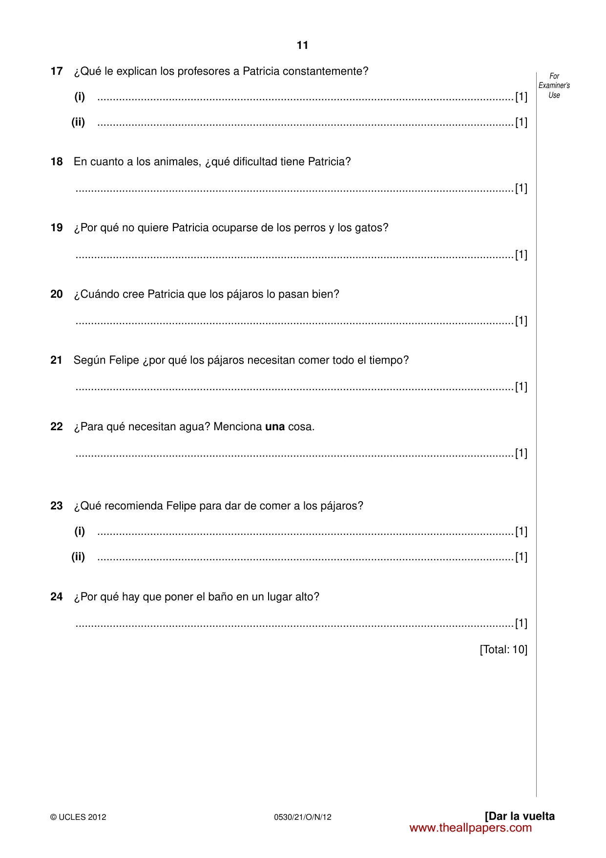 Cambridge IGCSE Spanish - Foreign Language 0530 2012 Oct/Nov Paper 2 · Variant 1 question paper, page 11 of 20