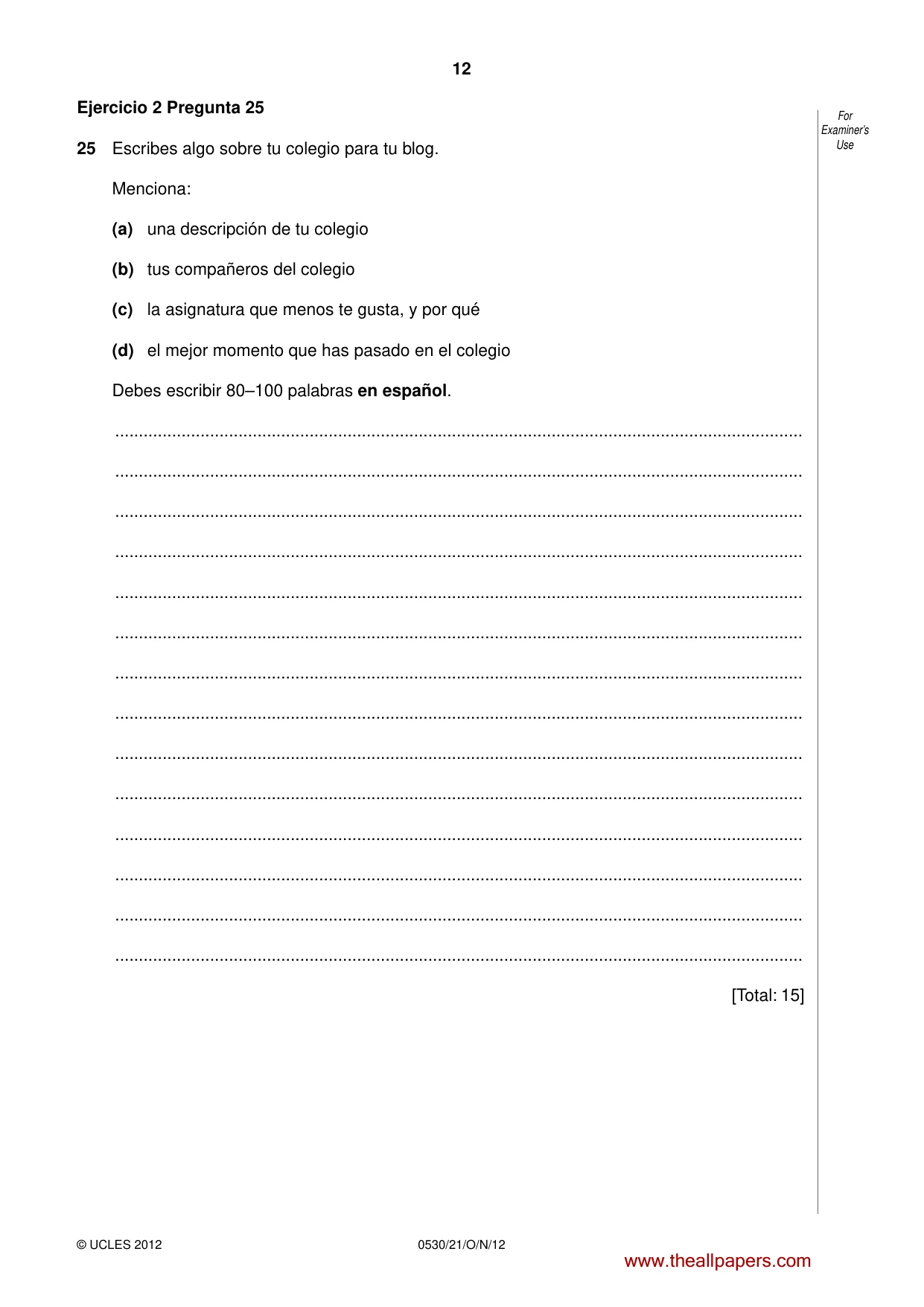 Cambridge IGCSE Spanish - Foreign Language 0530 2012 Oct/Nov Paper 2 · Variant 1 question paper, page 12 of 20