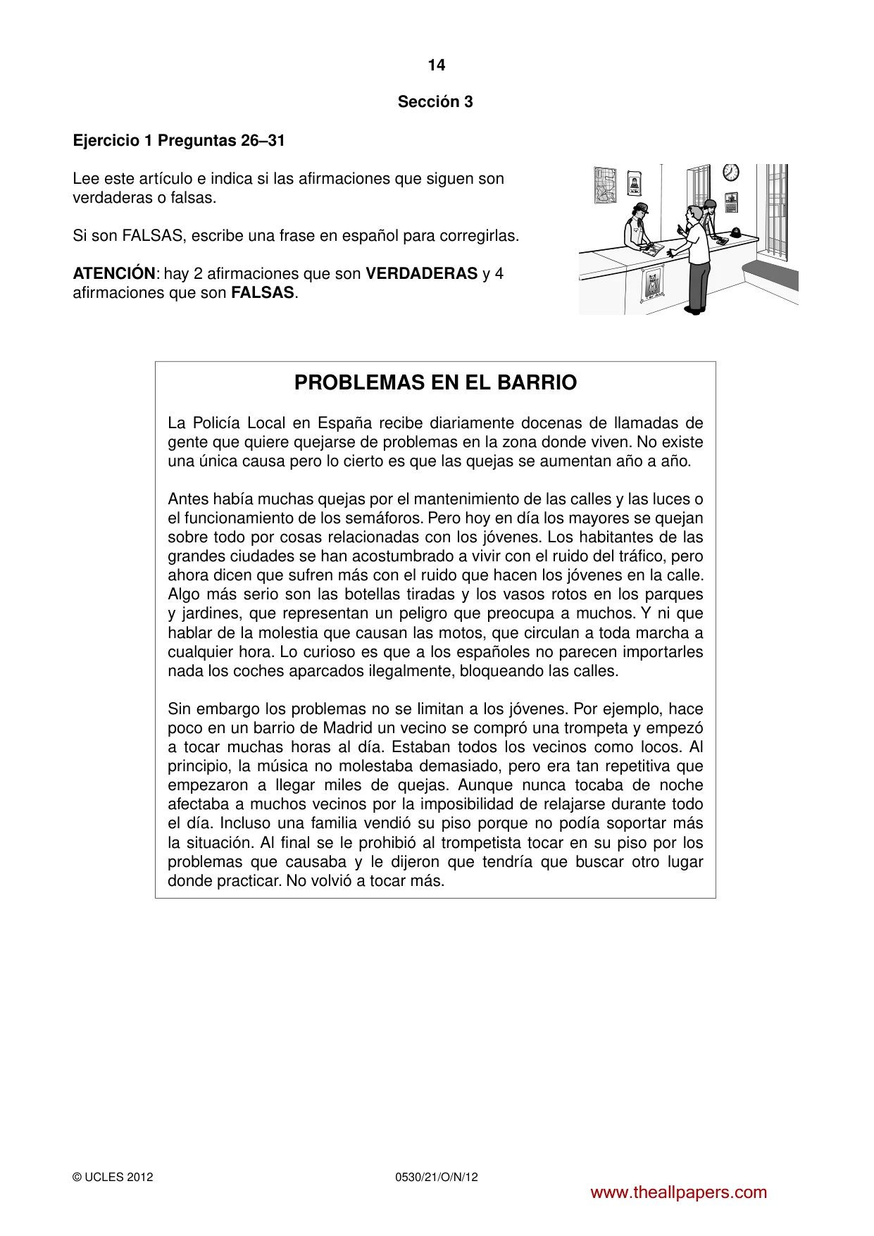 Cambridge IGCSE Spanish - Foreign Language 0530 2012 Oct/Nov Paper 2 · Variant 1 question paper, page 14 of 20