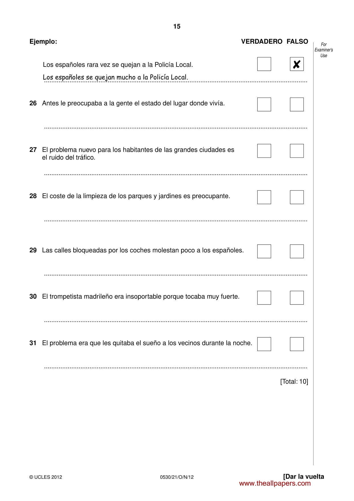 Cambridge IGCSE Spanish - Foreign Language 0530 2012 Oct/Nov Paper 2 · Variant 1 question paper, page 15 of 20