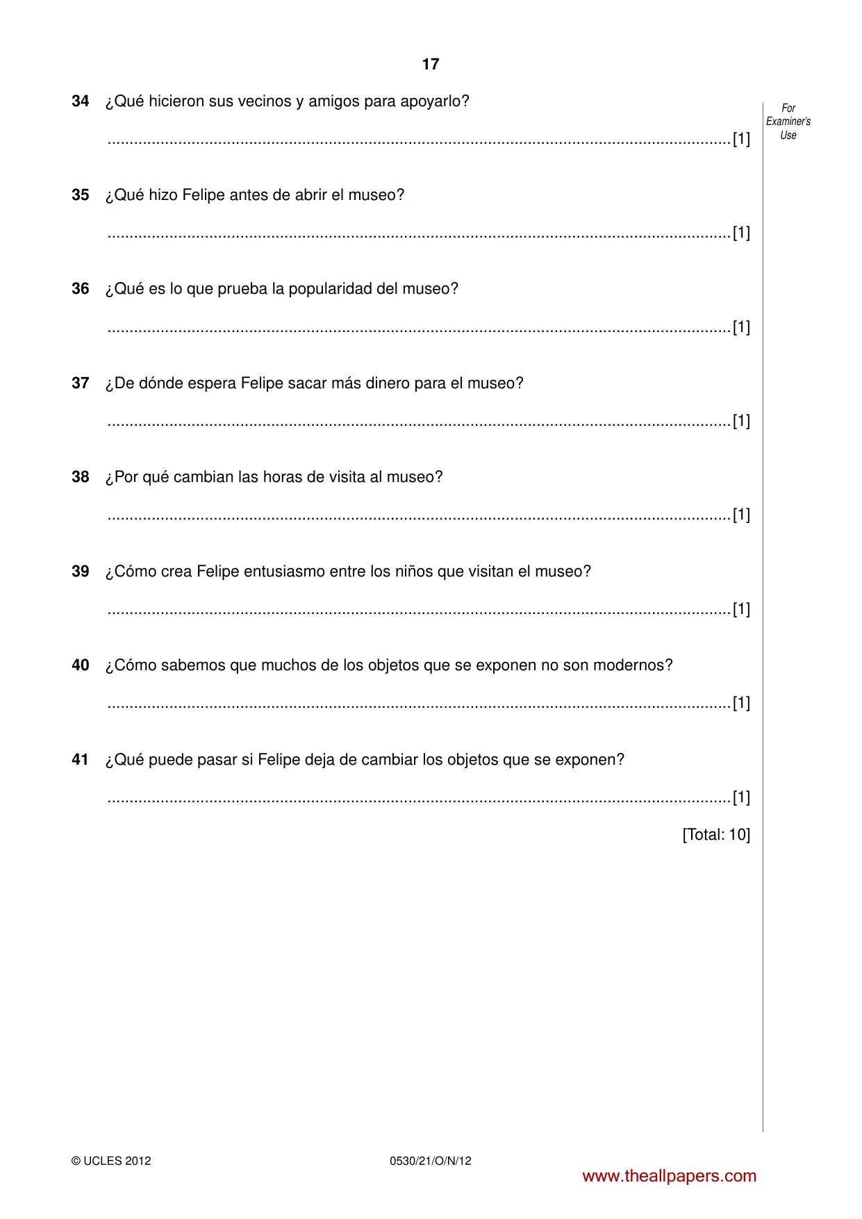 Cambridge IGCSE Spanish - Foreign Language 0530 2012 Oct/Nov Paper 2 · Variant 1 question paper, page 17 of 20
