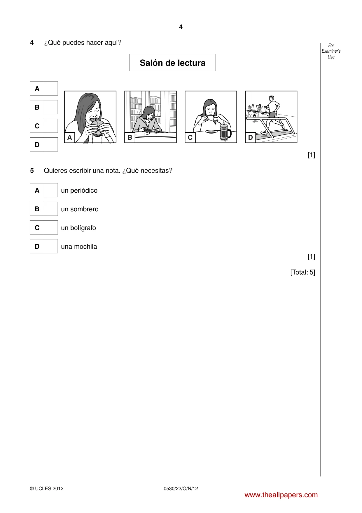 Cambridge IGCSE Spanish - Foreign Language 0530 2012 Oct/Nov Paper 2 · Variant 2 question paper, page 4 of 20