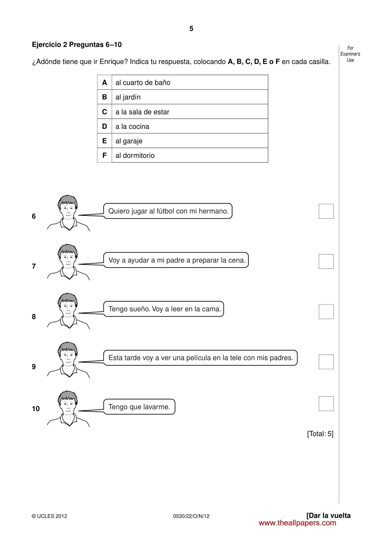 Cambridge IGCSE Spanish - Foreign Language 0530 2012 Oct/Nov Paper 2 · Variant 2 question paper, page 5 of 20