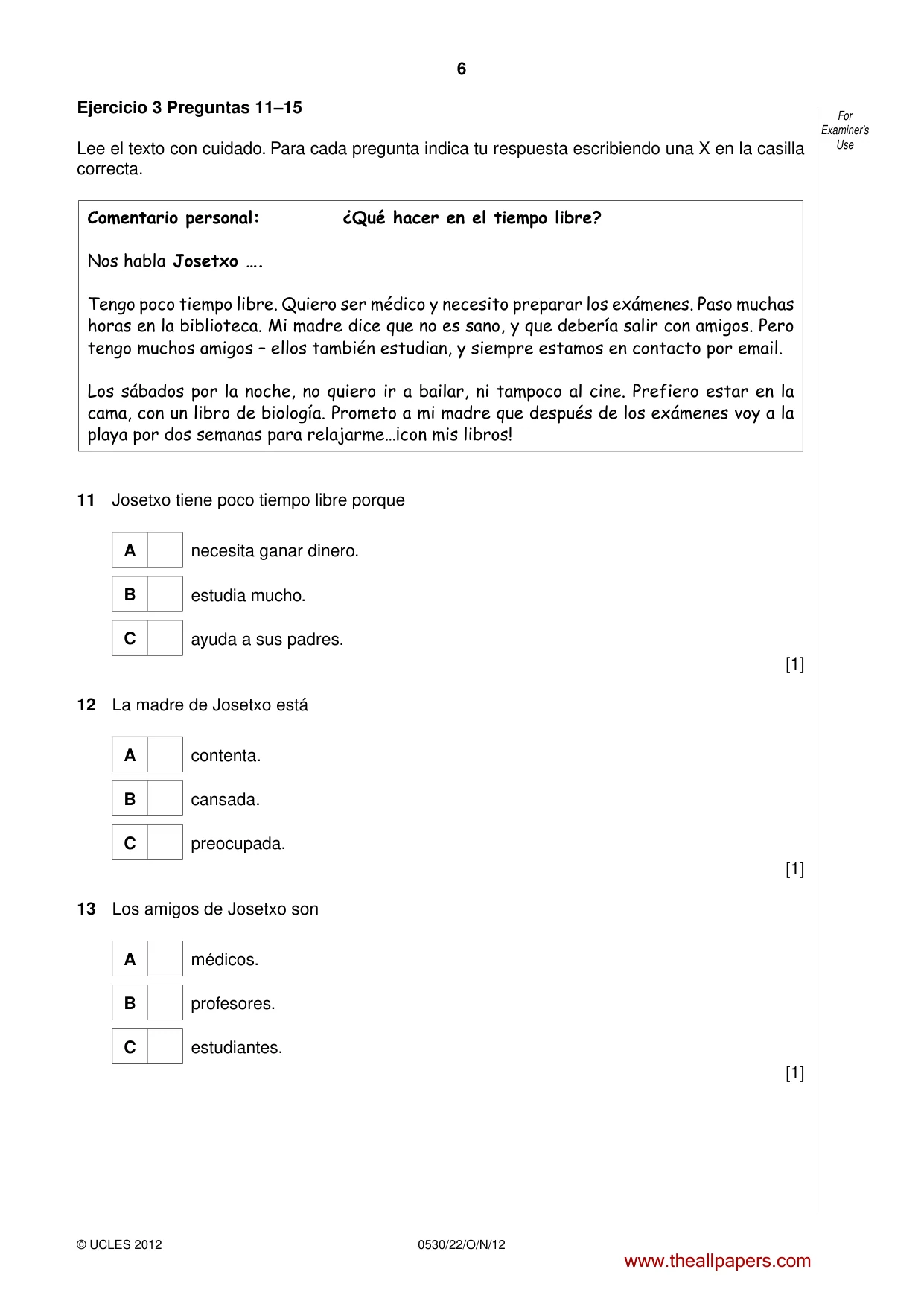 Cambridge IGCSE Spanish - Foreign Language 0530 2012 Oct/Nov Paper 2 · Variant 2 question paper, page 6 of 20