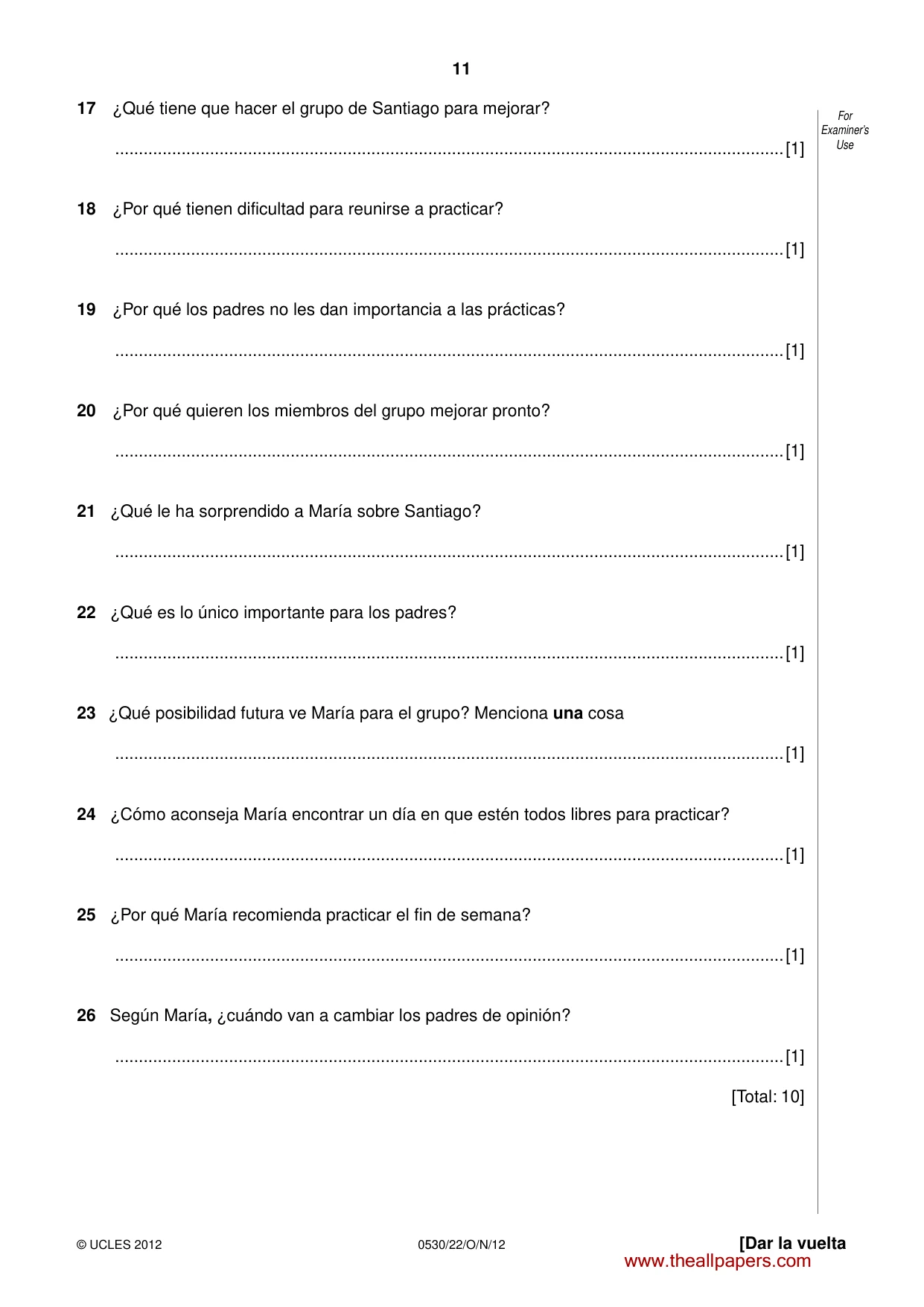 Cambridge IGCSE Spanish - Foreign Language 0530 2012 Oct/Nov Paper 2 · Variant 2 question paper, page 11 of 20