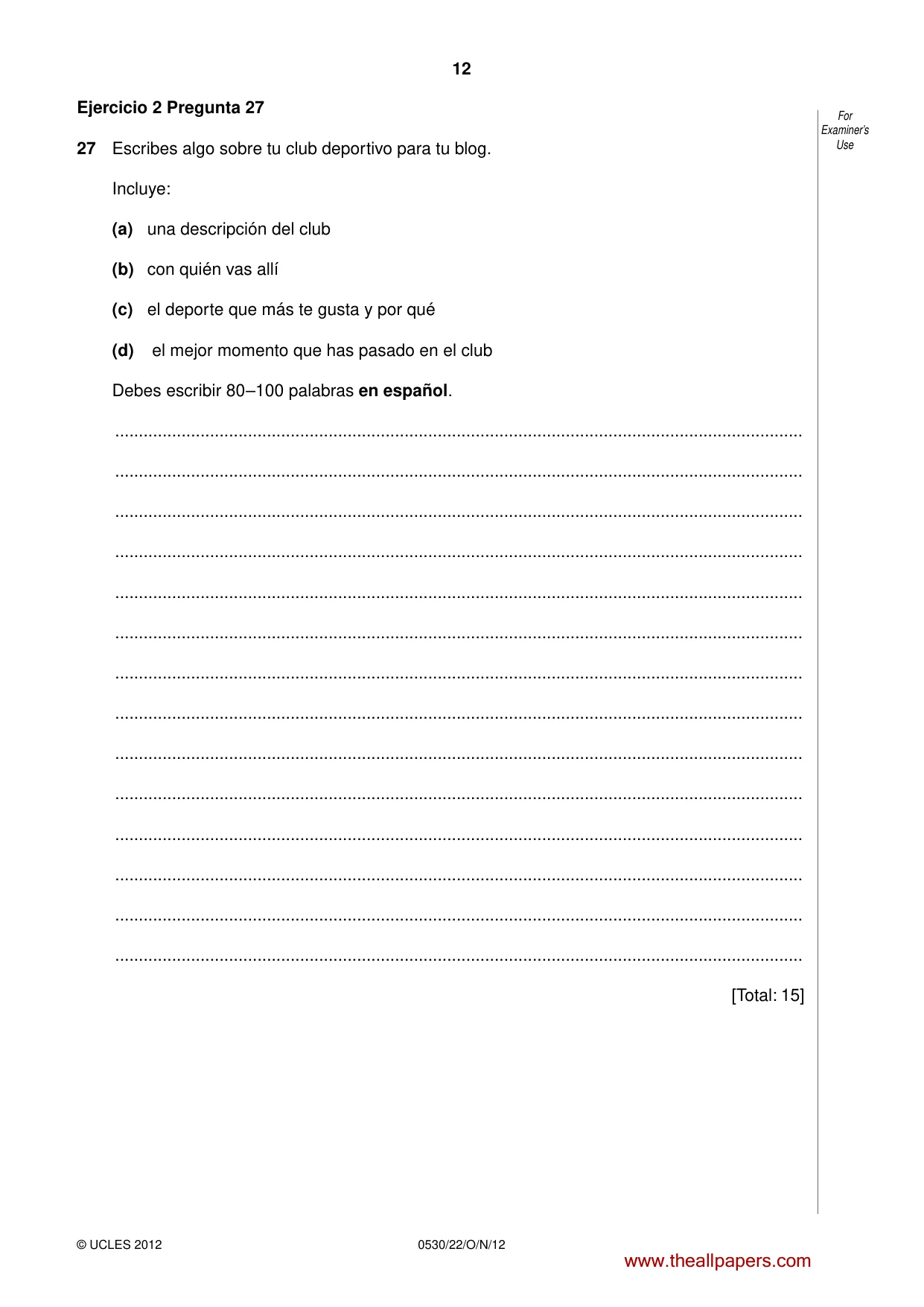 Cambridge IGCSE Spanish - Foreign Language 0530 2012 Oct/Nov Paper 2 · Variant 2 question paper, page 12 of 20