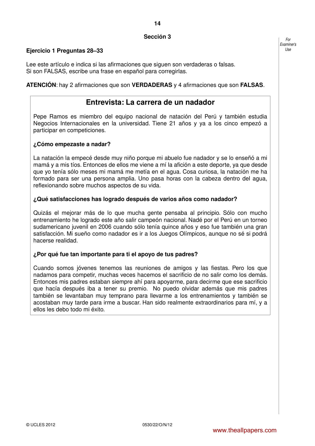 Cambridge IGCSE Spanish - Foreign Language 0530 2012 Oct/Nov Paper 2 · Variant 2 question paper, page 14 of 20