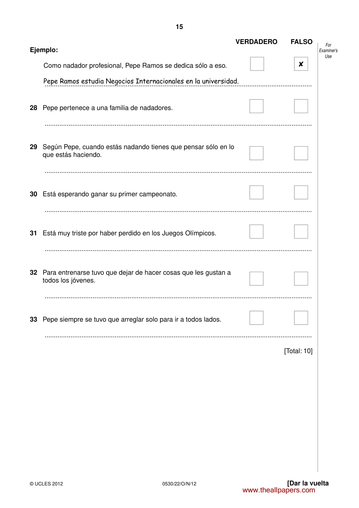 Cambridge IGCSE Spanish - Foreign Language 0530 2012 Oct/Nov Paper 2 · Variant 2 question paper, page 15 of 20