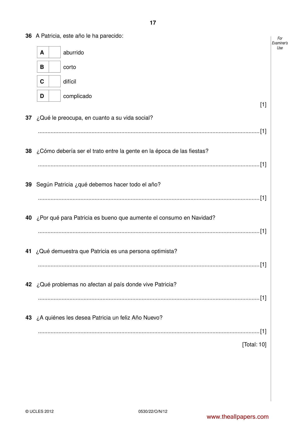 Cambridge IGCSE Spanish - Foreign Language 0530 2012 Oct/Nov Paper 2 · Variant 2 question paper, page 17 of 20