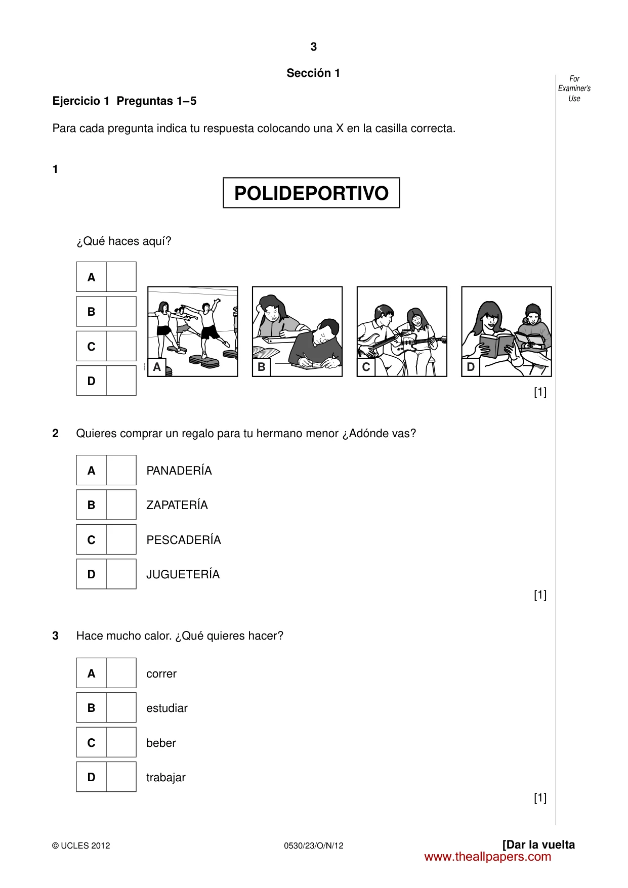 Cambridge IGCSE Spanish - Foreign Language 0530 2012 Oct/Nov Paper 2 · Variant 3 question paper, page 3 of 20