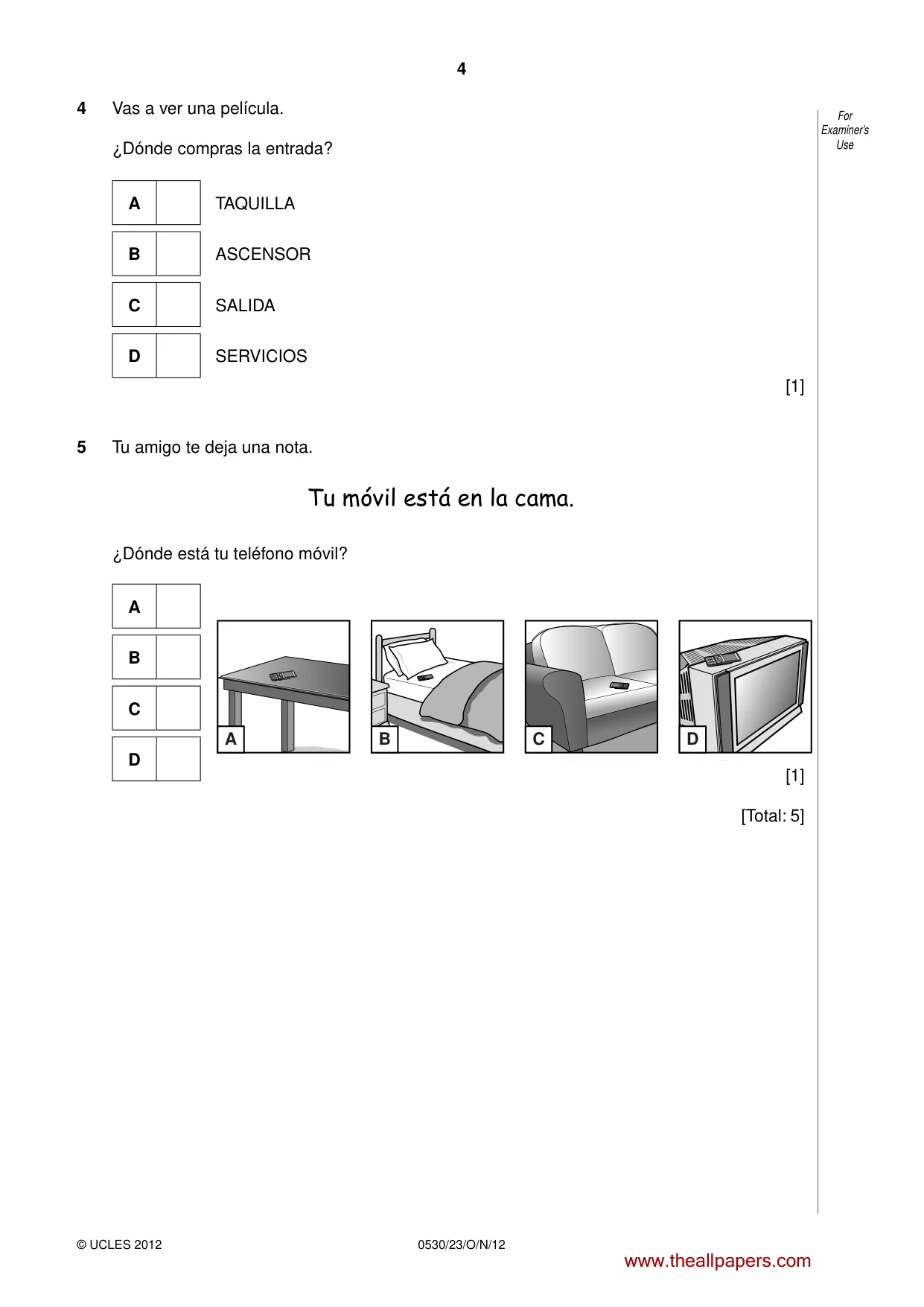 Cambridge IGCSE Spanish - Foreign Language 0530 2012 Oct/Nov Paper 2 · Variant 3 question paper, page 4 of 20