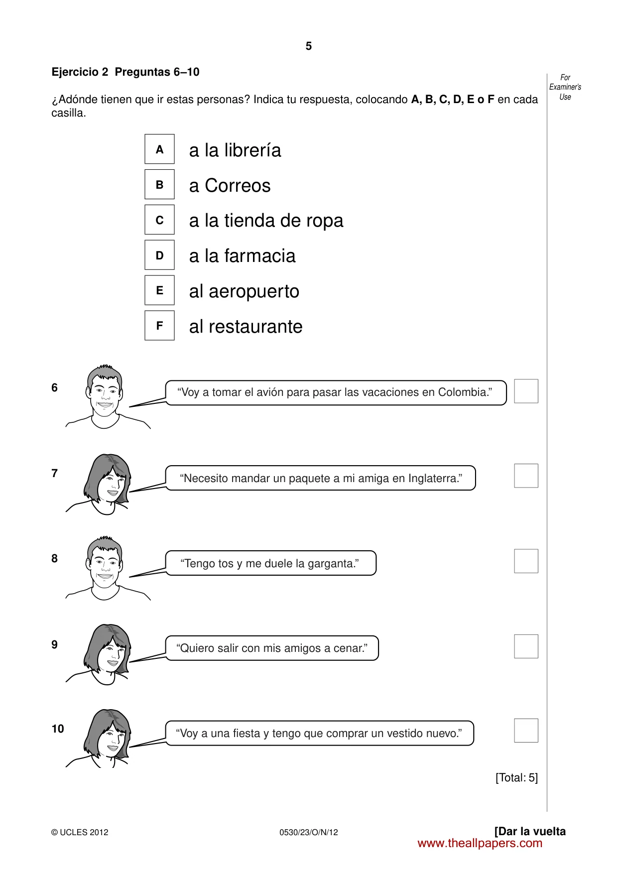 Cambridge IGCSE Spanish - Foreign Language 0530 2012 Oct/Nov Paper 2 · Variant 3 question paper, page 5 of 20