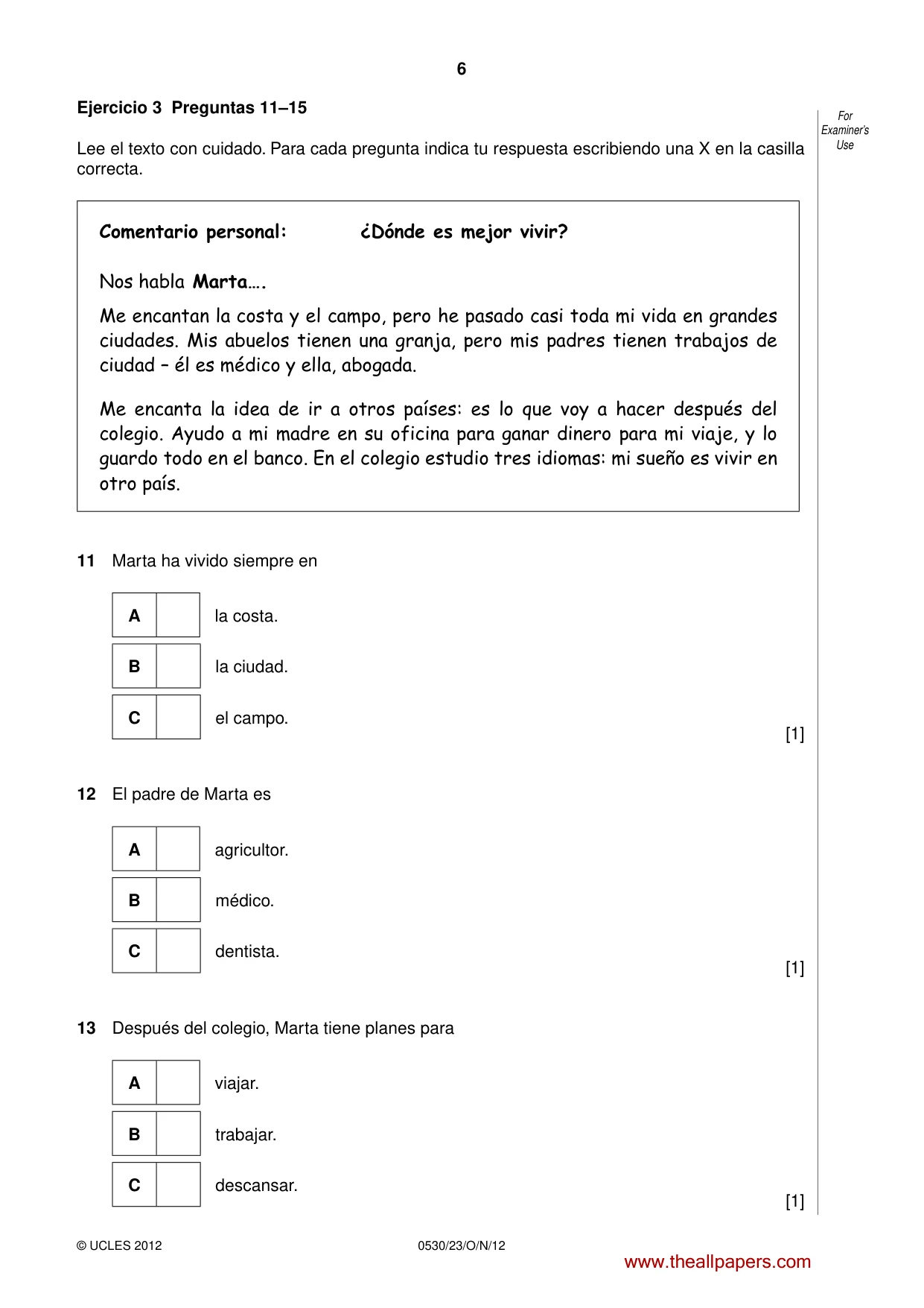 Cambridge IGCSE Spanish - Foreign Language 0530 2012 Oct/Nov Paper 2 · Variant 3 question paper, page 6 of 20