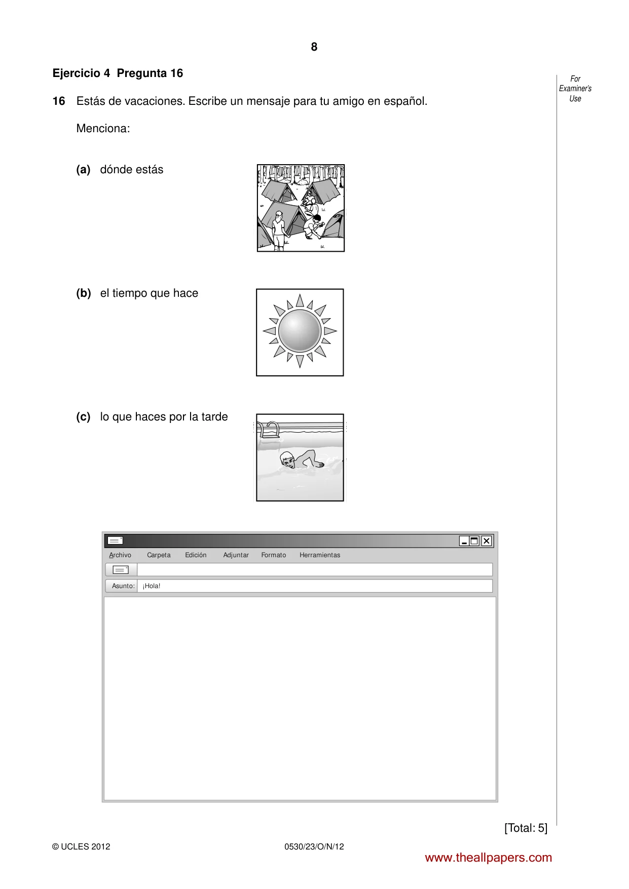 Cambridge IGCSE Spanish - Foreign Language 0530 2012 Oct/Nov Paper 2 · Variant 3 question paper, page 8 of 20