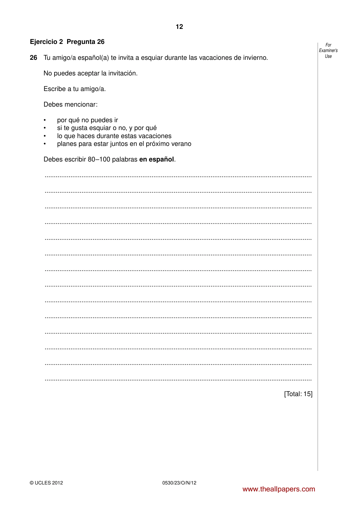 Cambridge IGCSE Spanish - Foreign Language 0530 2012 Oct/Nov Paper 2 · Variant 3 question paper, page 12 of 20