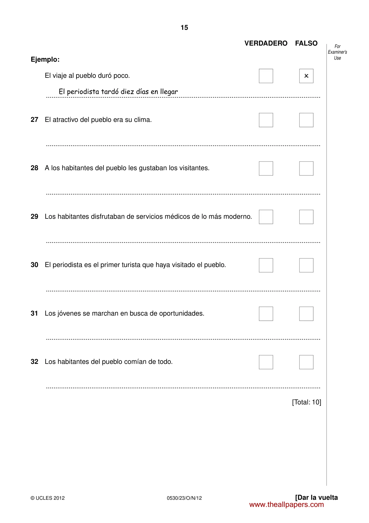 Cambridge IGCSE Spanish - Foreign Language 0530 2012 Oct/Nov Paper 2 · Variant 3 question paper, page 15 of 20