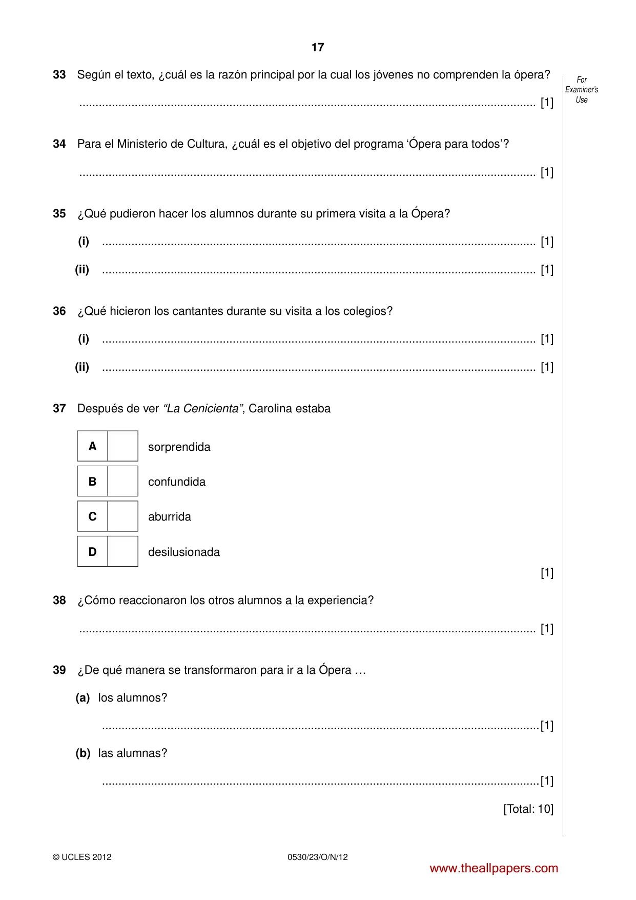 Cambridge IGCSE Spanish - Foreign Language 0530 2012 Oct/Nov Paper 2 · Variant 3 question paper, page 17 of 20