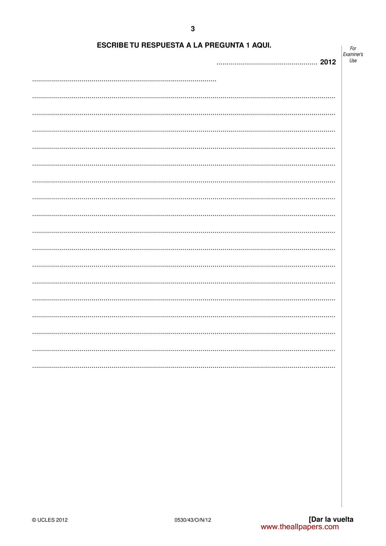 Cambridge IGCSE Spanish - Foreign Language 0530 2012 Oct/Nov Paper 4 · Variant 3 question paper, page 3 of 4