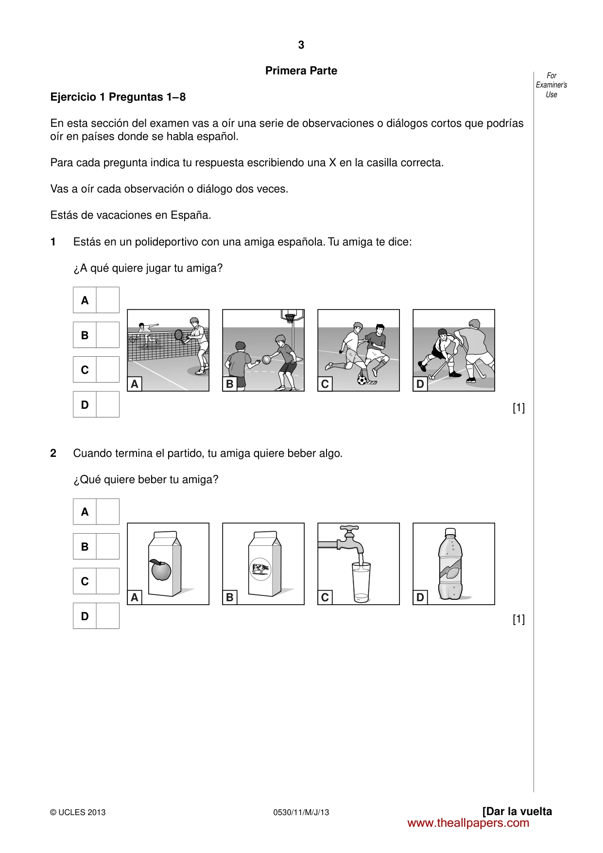 Cambridge IGCSE Spanish - Foreign Language 0530 2013 May/June Paper 1 · Variant 1 question paper, page 3 of 12