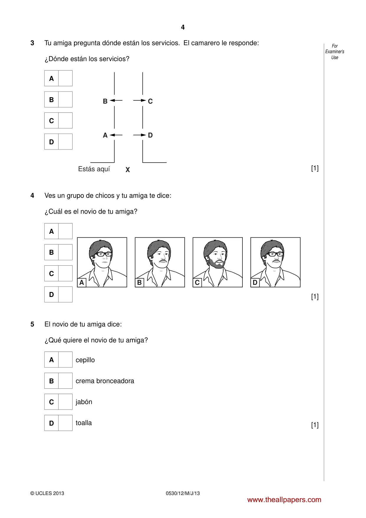Cambridge IGCSE Spanish - Foreign Language 0530 2013 May/June Paper 1 · Variant 2 question paper, page 4 of 12