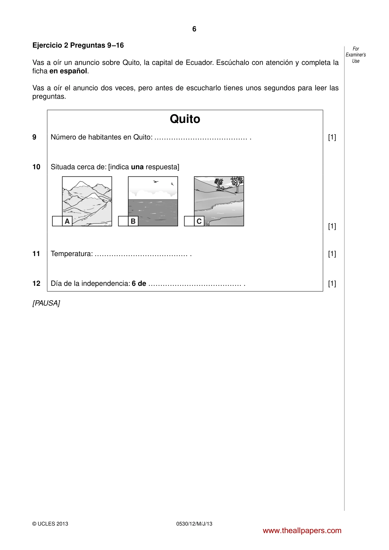 Cambridge IGCSE Spanish - Foreign Language 0530 2013 May/June Paper 1 · Variant 2 question paper, page 6 of 12