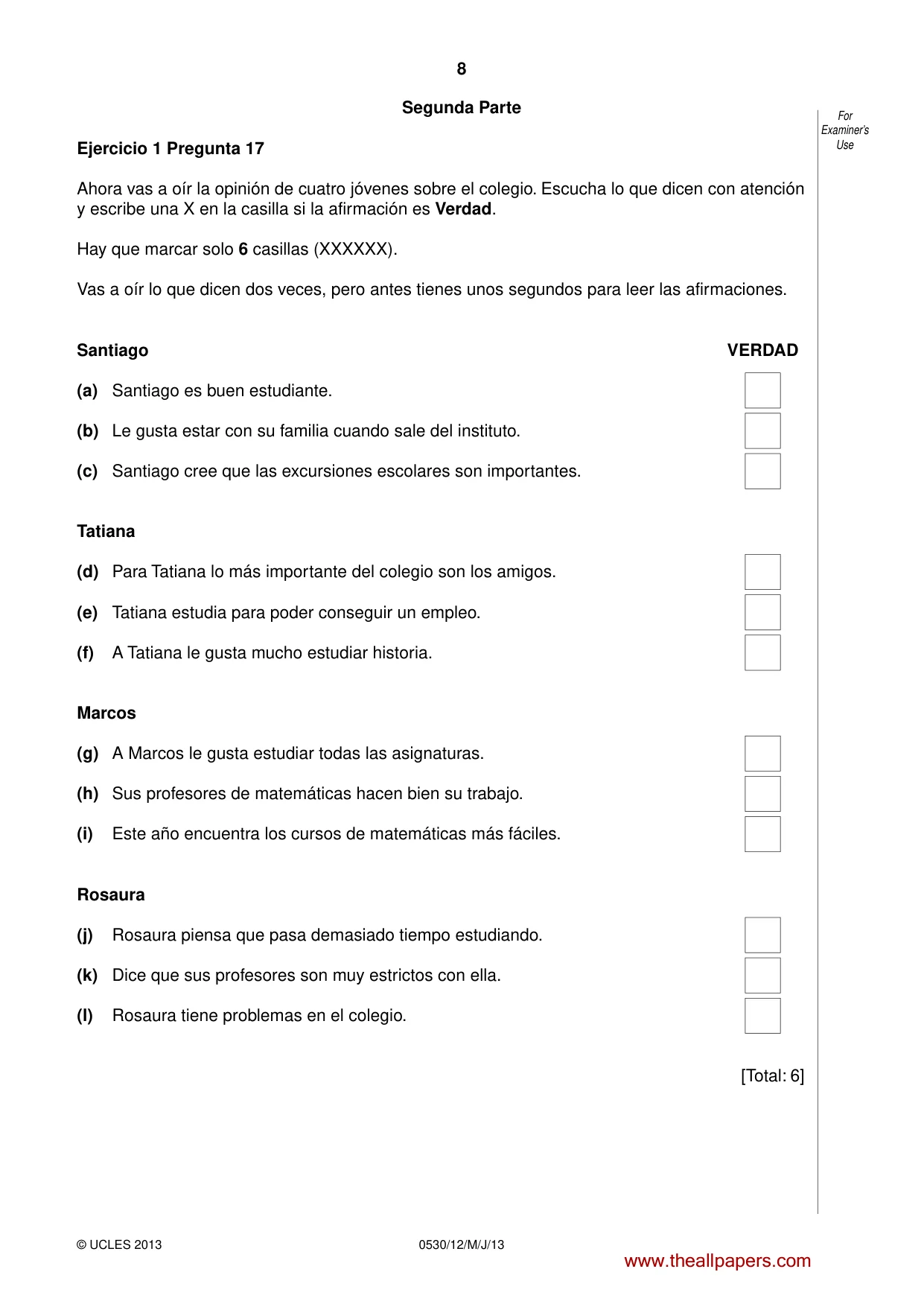 Cambridge IGCSE Spanish - Foreign Language 0530 2013 May/June Paper 1 · Variant 2 question paper, page 8 of 12