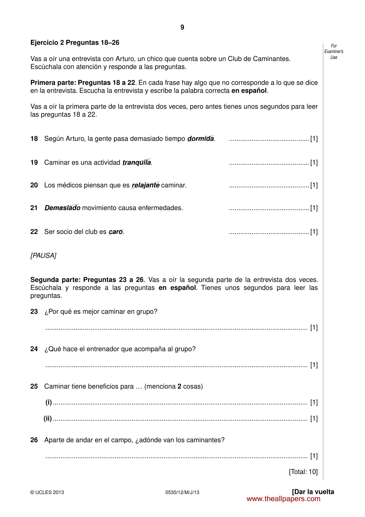 Cambridge IGCSE Spanish - Foreign Language 0530 2013 May/June Paper 1 · Variant 2 question paper, page 9 of 12