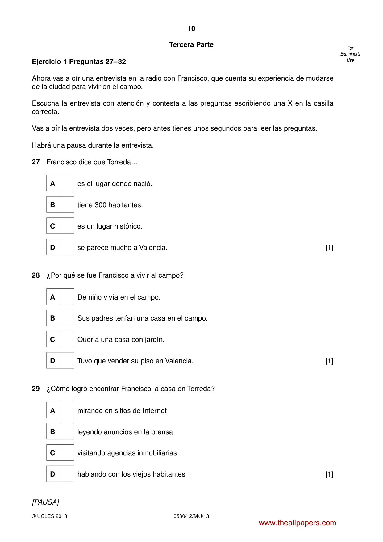 Cambridge IGCSE Spanish - Foreign Language 0530 2013 May/June Paper 1 · Variant 2 question paper, page 10 of 12