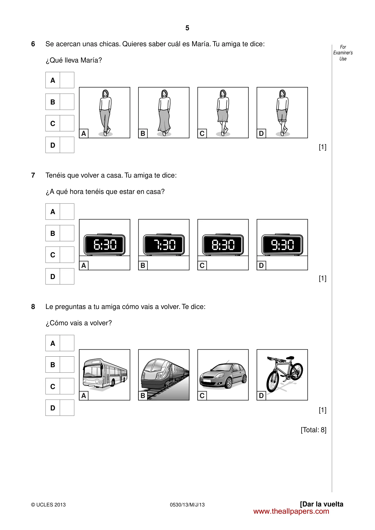 Cambridge IGCSE Spanish - Foreign Language 0530 2013 May/June Paper 1 · Variant 3 question paper, page 5 of 12