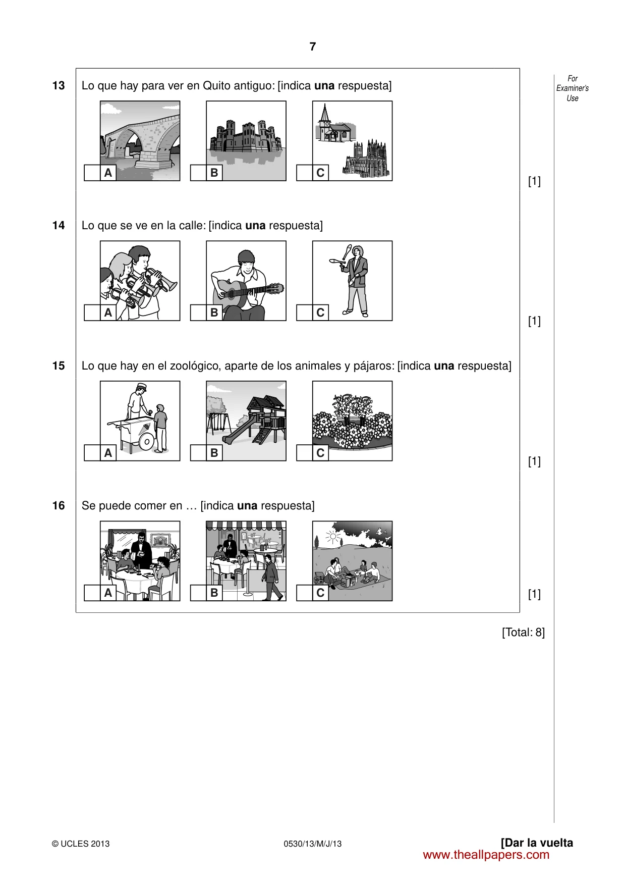 Cambridge IGCSE Spanish - Foreign Language 0530 2013 May/June Paper 1 · Variant 3 question paper, page 7 of 12