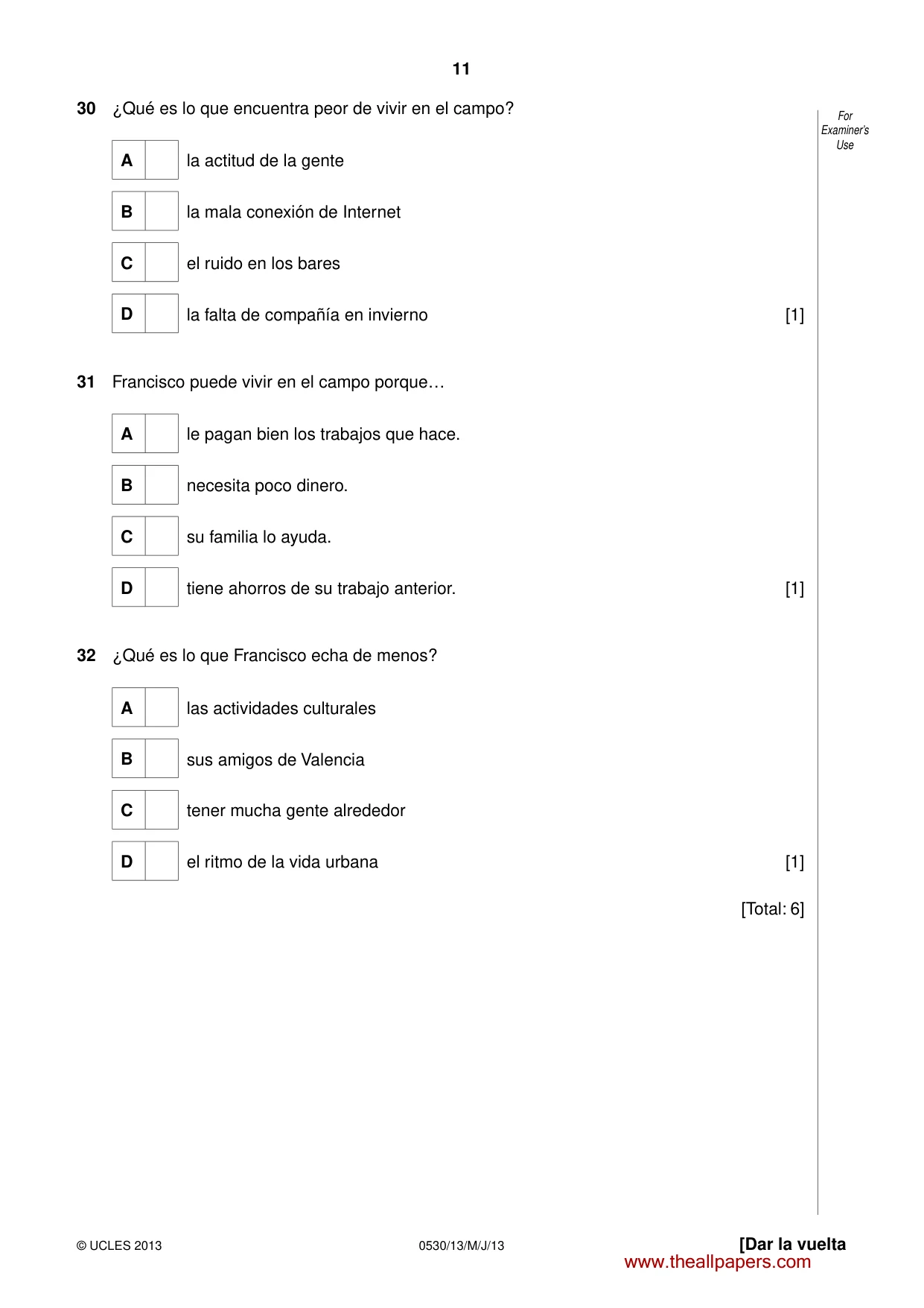 Cambridge IGCSE Spanish - Foreign Language 0530 2013 May/June Paper 1 · Variant 3 question paper, page 11 of 12