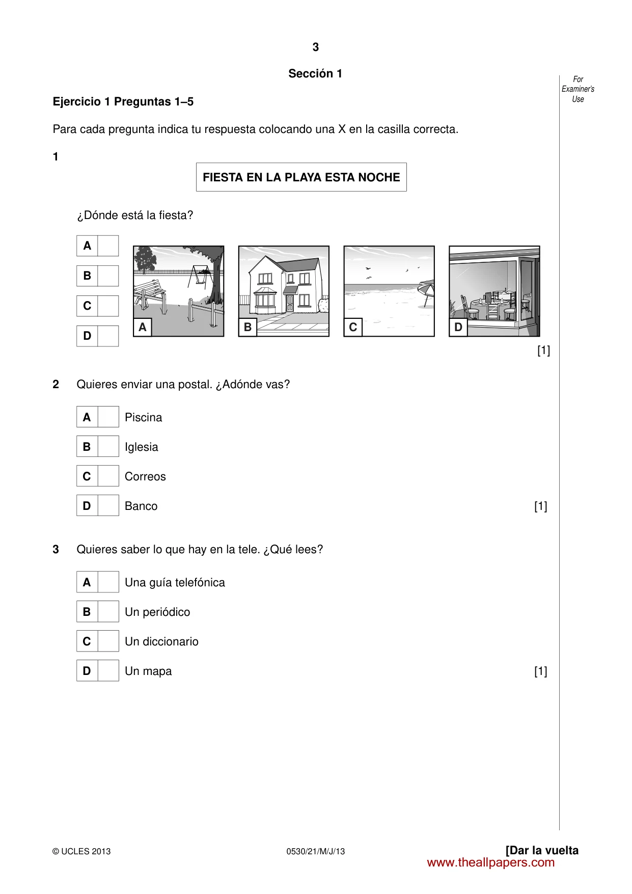 Cambridge IGCSE Spanish - Foreign Language 0530 2013 May/June Paper 2 · Variant 1 question paper, page 3 of 20