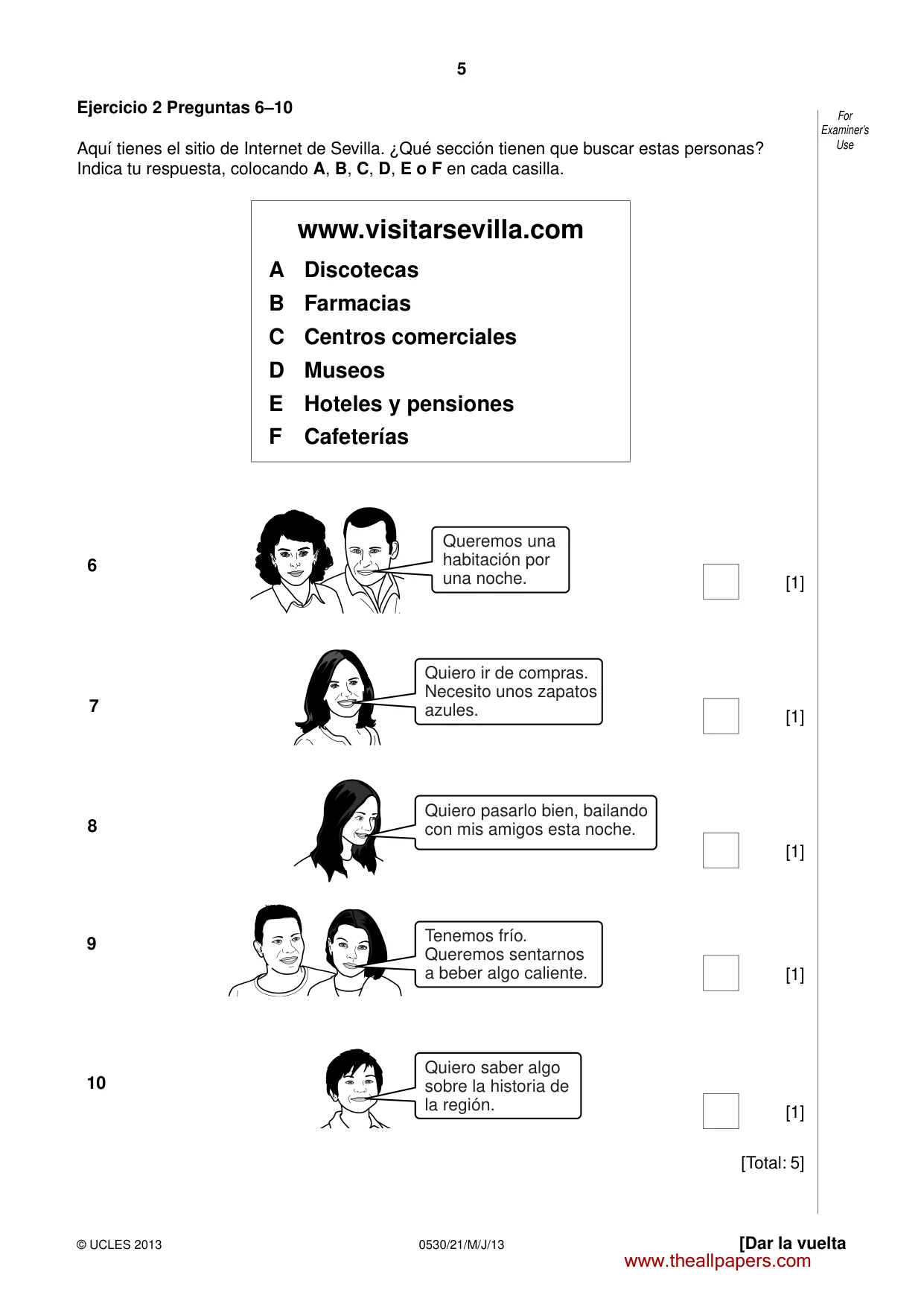 Cambridge IGCSE Spanish - Foreign Language 0530 2013 May/June Paper 2 · Variant 1 question paper, page 5 of 20