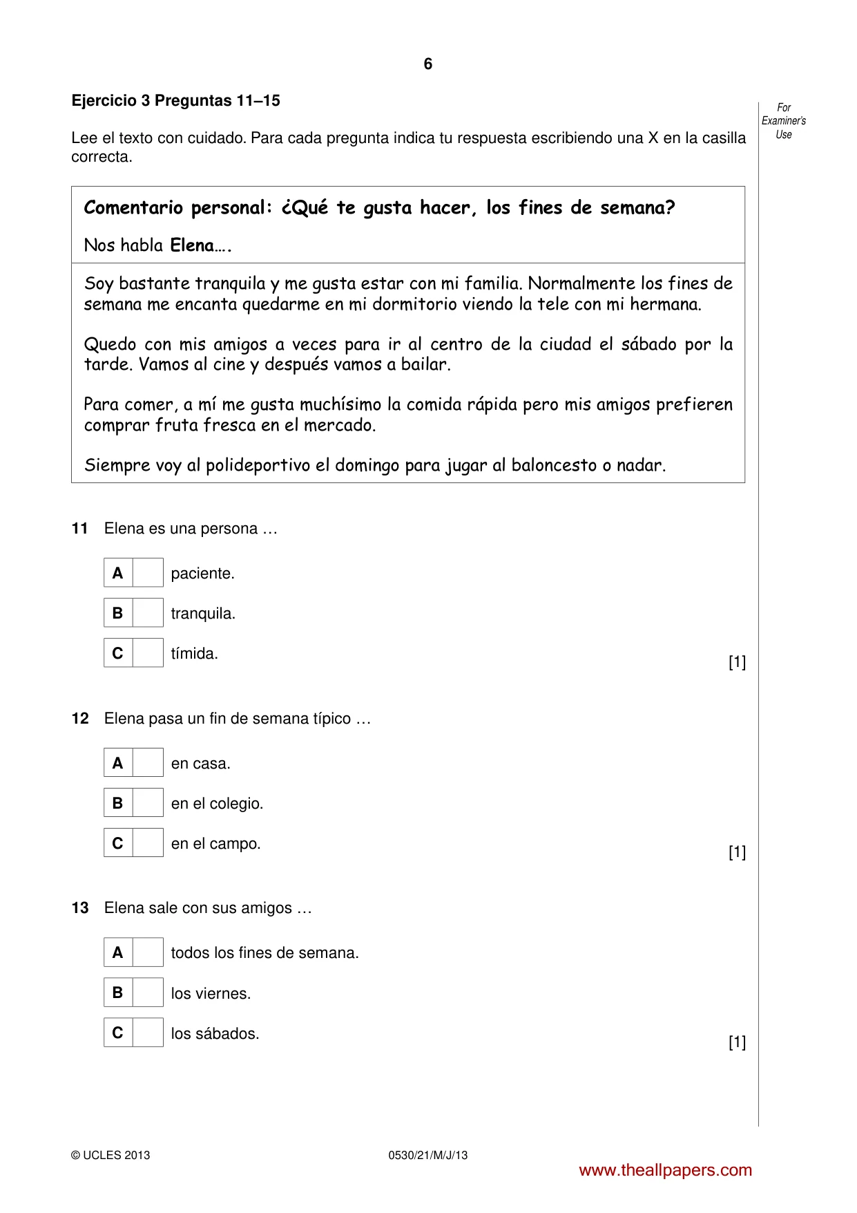 Cambridge IGCSE Spanish - Foreign Language 0530 2013 May/June Paper 2 · Variant 1 question paper, page 6 of 20