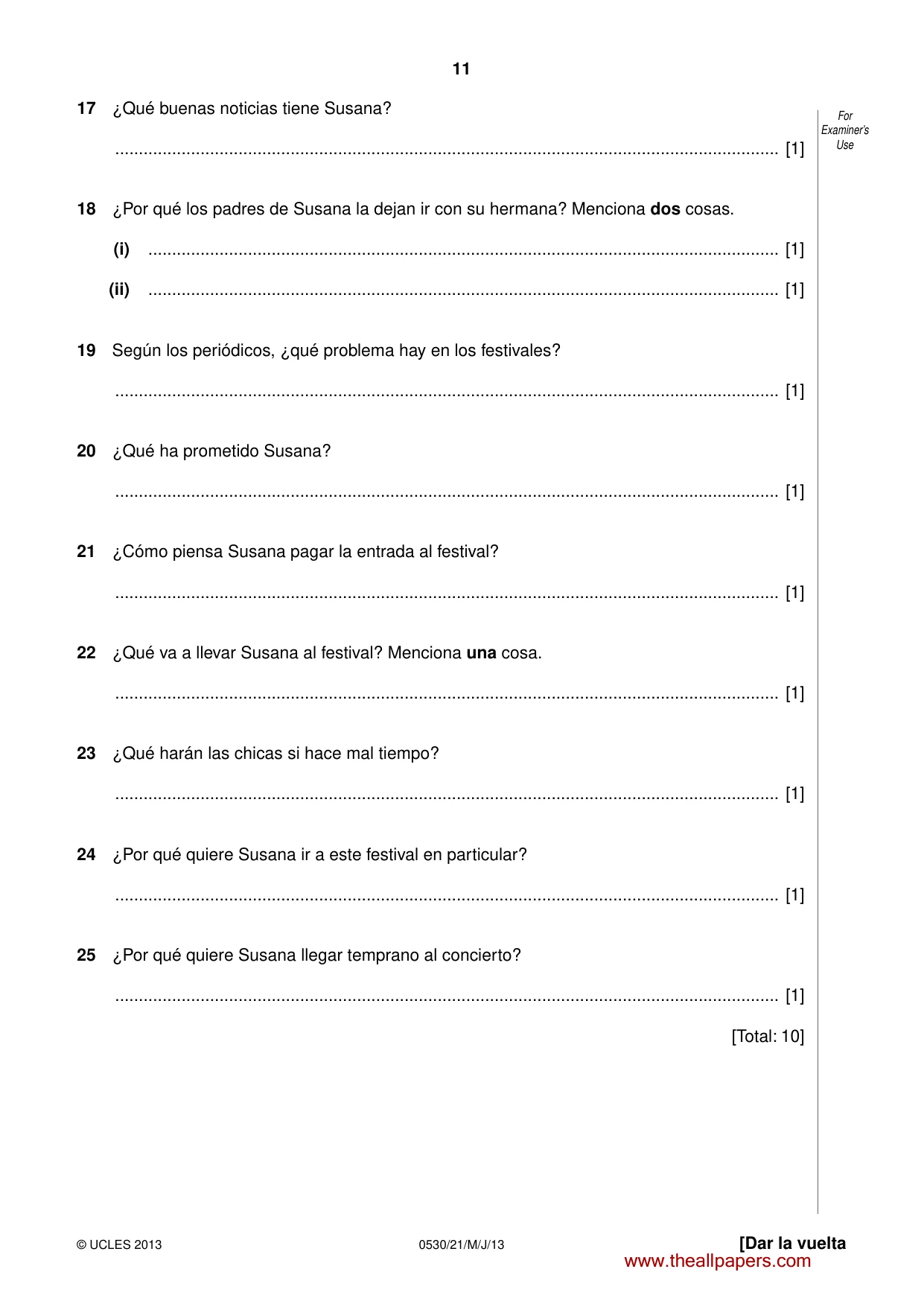 Cambridge IGCSE Spanish - Foreign Language 0530 2013 May/June Paper 2 · Variant 1 question paper, page 11 of 20