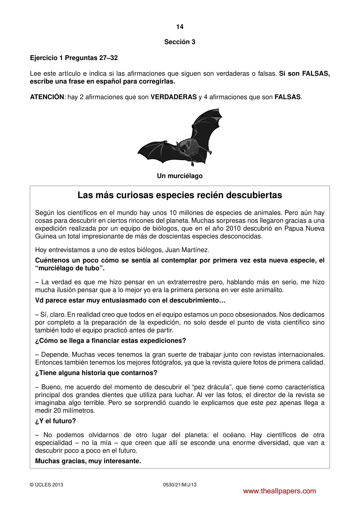 Cambridge IGCSE Spanish - Foreign Language 0530 2013 May/June Paper 2 · Variant 1 question paper, page 14 of 20