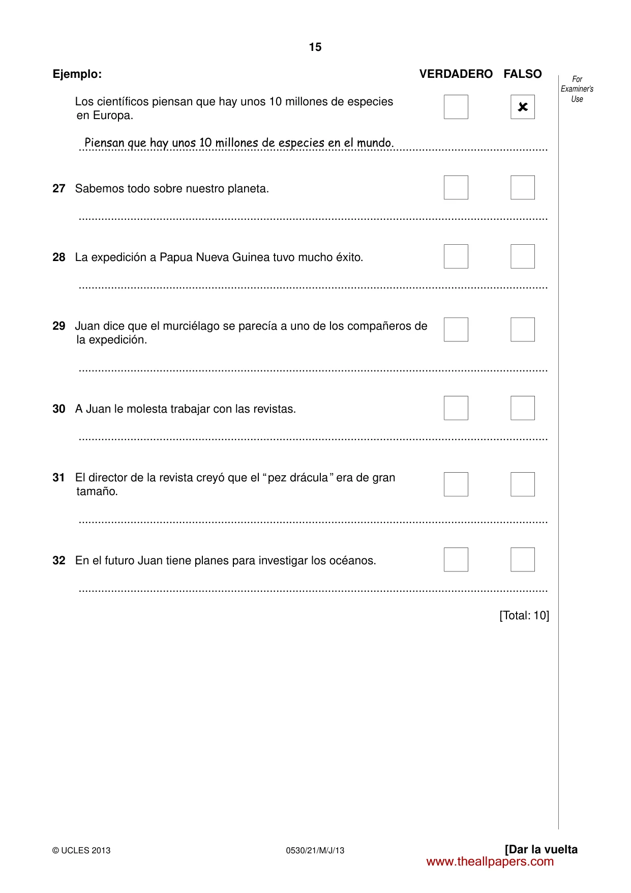 Cambridge IGCSE Spanish - Foreign Language 0530 2013 May/June Paper 2 · Variant 1 question paper, page 15 of 20