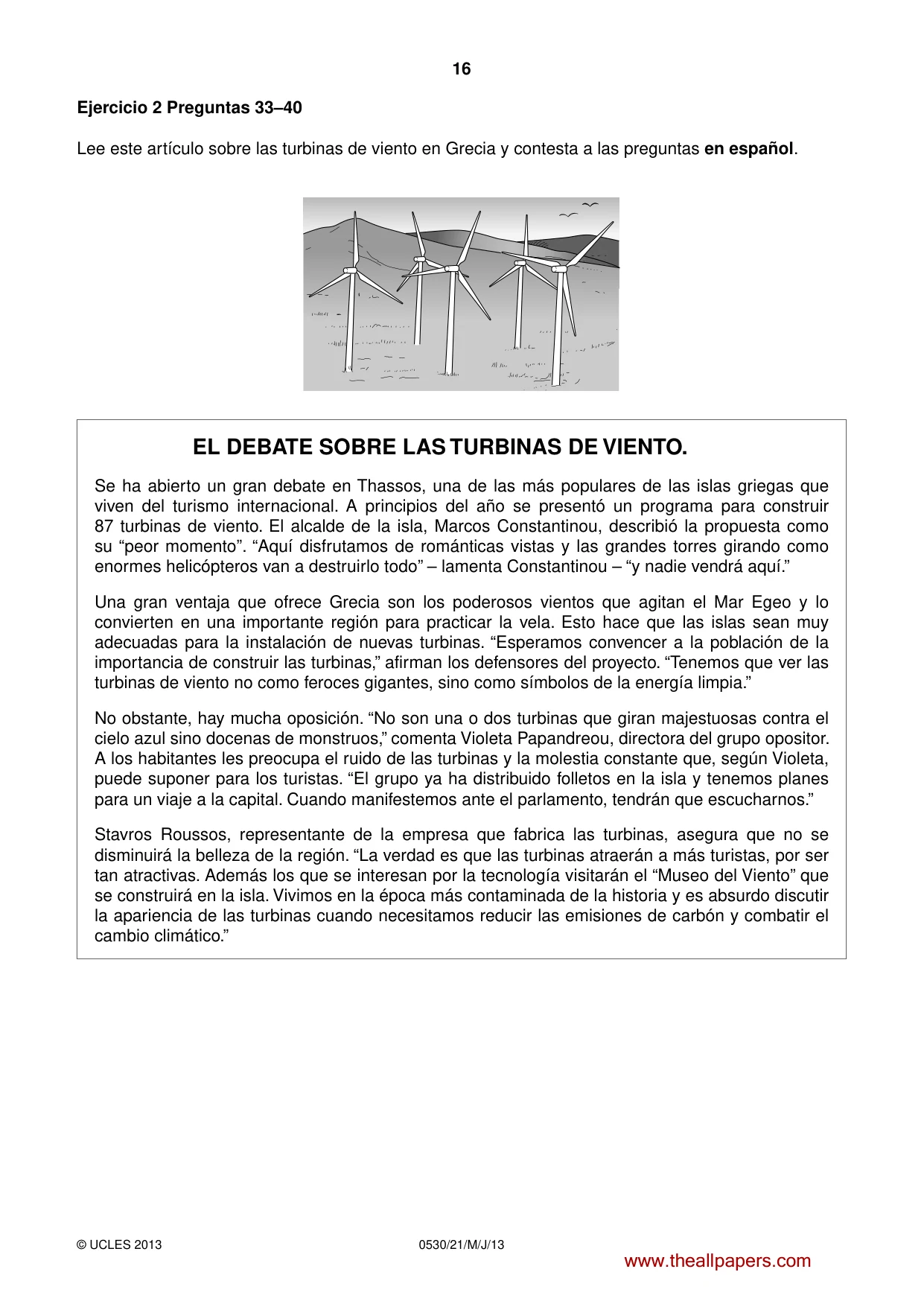 Cambridge IGCSE Spanish - Foreign Language 0530 2013 May/June Paper 2 · Variant 1 question paper, page 16 of 20