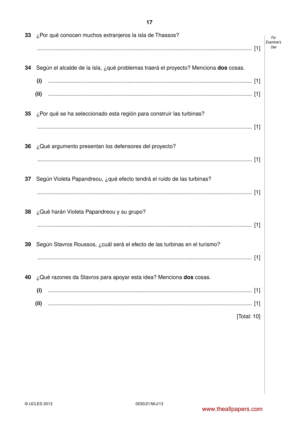 Cambridge IGCSE Spanish - Foreign Language 0530 2013 May/June Paper 2 · Variant 1 question paper, page 17 of 20
