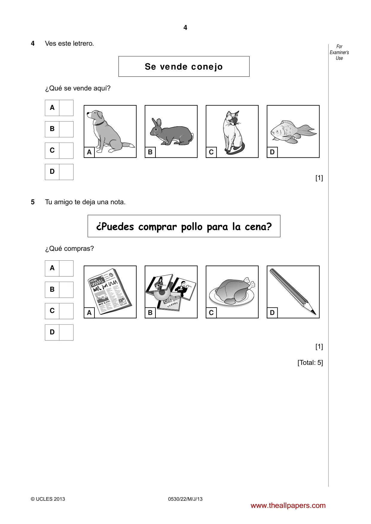 Cambridge IGCSE Spanish - Foreign Language 0530 2013 May/June Paper 2 · Variant 2 question paper, page 4 of 20