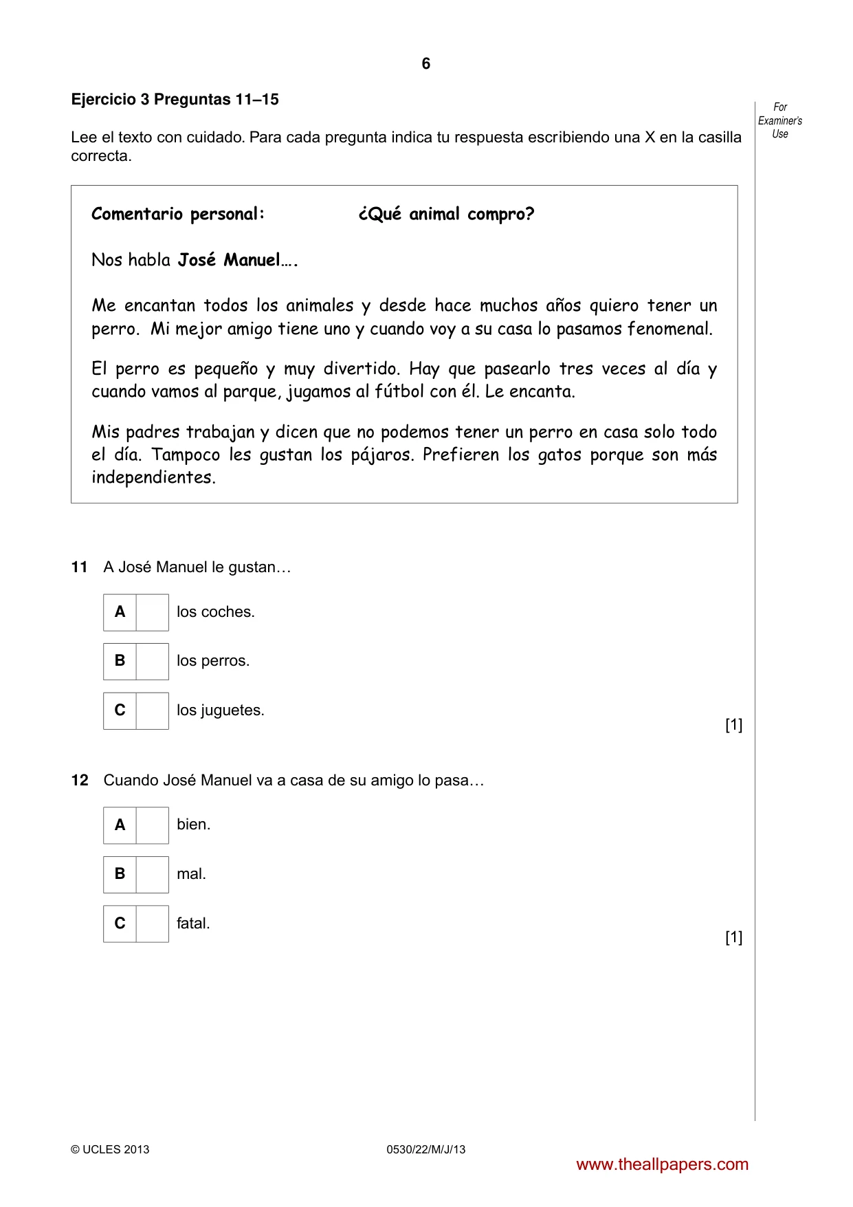 Cambridge IGCSE Spanish - Foreign Language 0530 2013 May/June Paper 2 · Variant 2 question paper, page 6 of 20