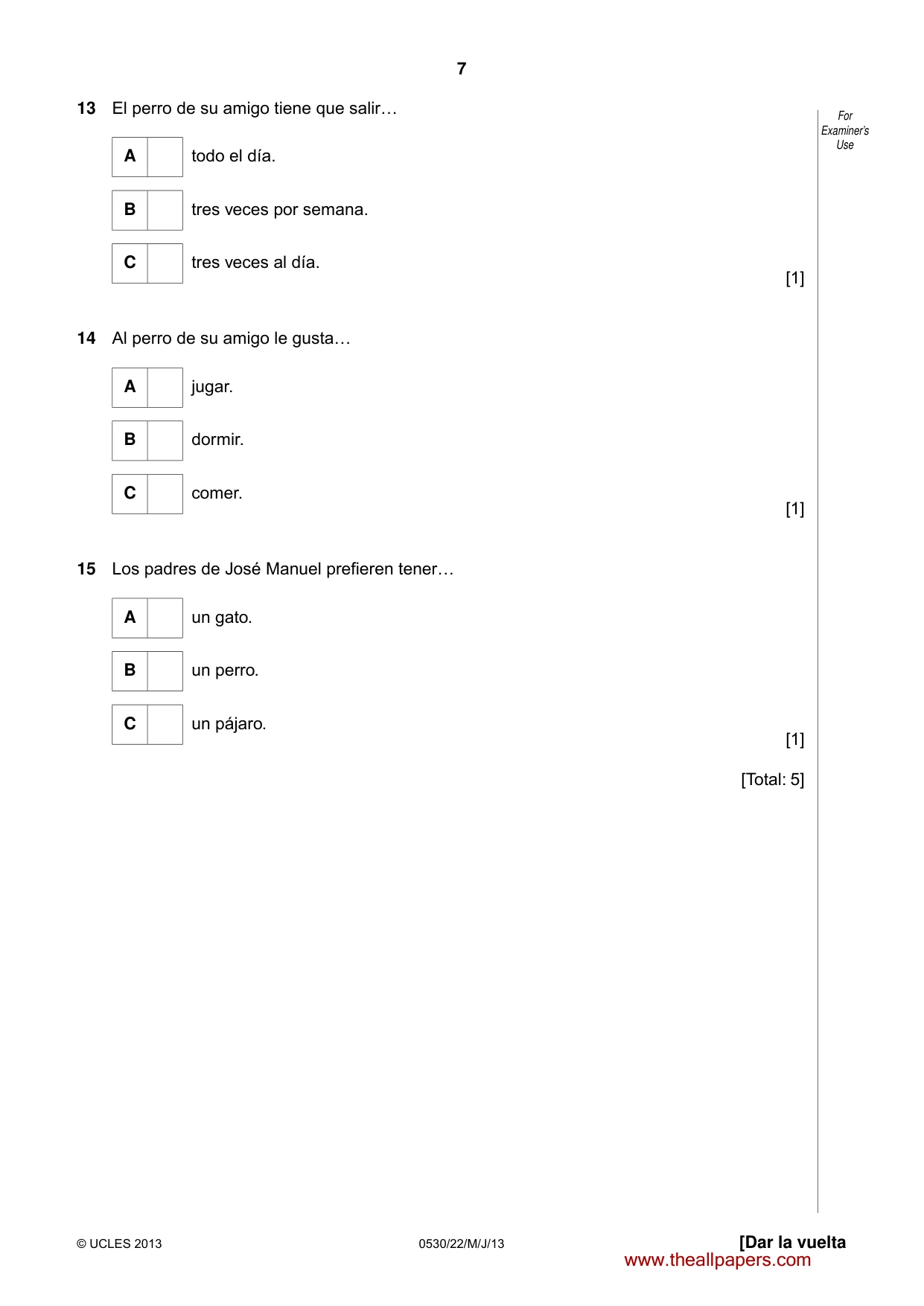 Cambridge IGCSE Spanish - Foreign Language 0530 2013 May/June Paper 2 · Variant 2 question paper, page 7 of 20