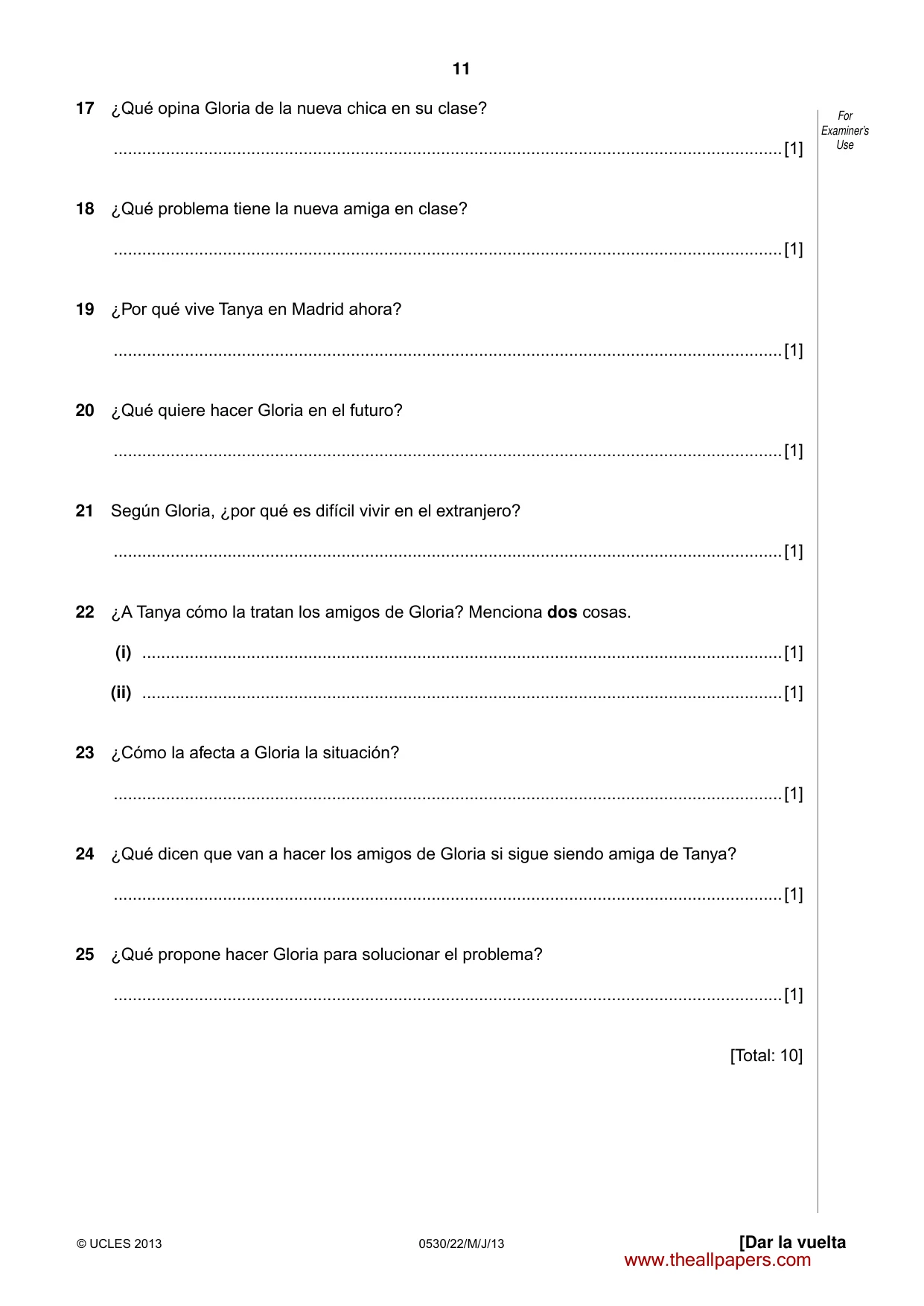 Cambridge IGCSE Spanish - Foreign Language 0530 2013 May/June Paper 2 · Variant 2 question paper, page 11 of 20