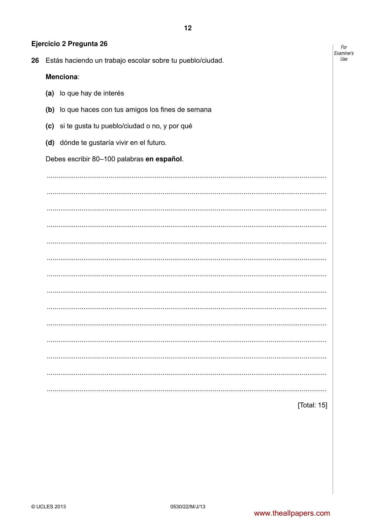 Cambridge IGCSE Spanish - Foreign Language 0530 2013 May/June Paper 2 · Variant 2 question paper, page 12 of 20