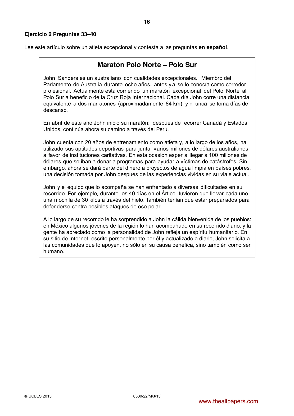 Cambridge IGCSE Spanish - Foreign Language 0530 2013 May/June Paper 2 · Variant 2 question paper, page 16 of 20